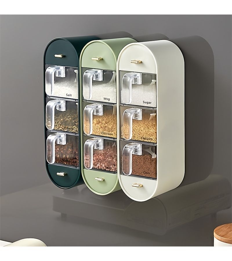 1 Wall Mounted White Spice Organizer Adhesive Seasoning Storage Box For Kitchen Easy Access To Spices - Image 1
