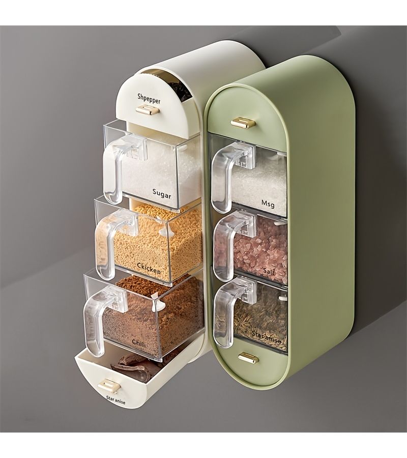 1 Wall Mounted White Spice Organizer Adhesive Seasoning Storage Box For Kitchen Easy Access To Spices - Image 2