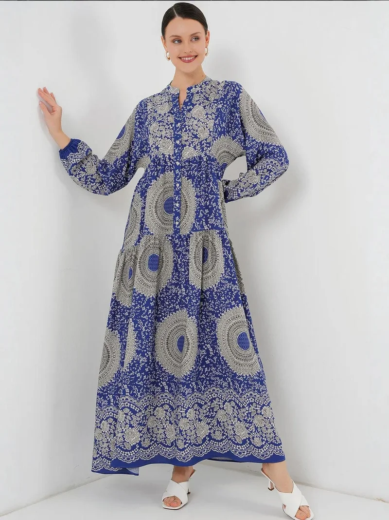 BIG DART BDART Printed V-Neck Maxi Dress with Button Closure