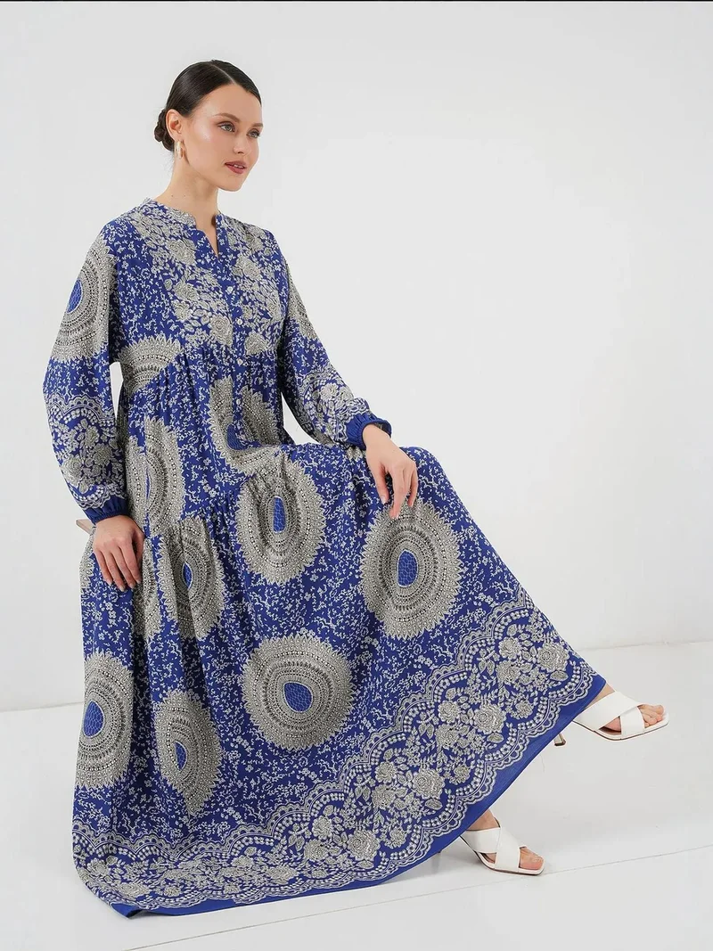 BIG DART BDART Printed V-Neck Maxi Dress with Button Closure