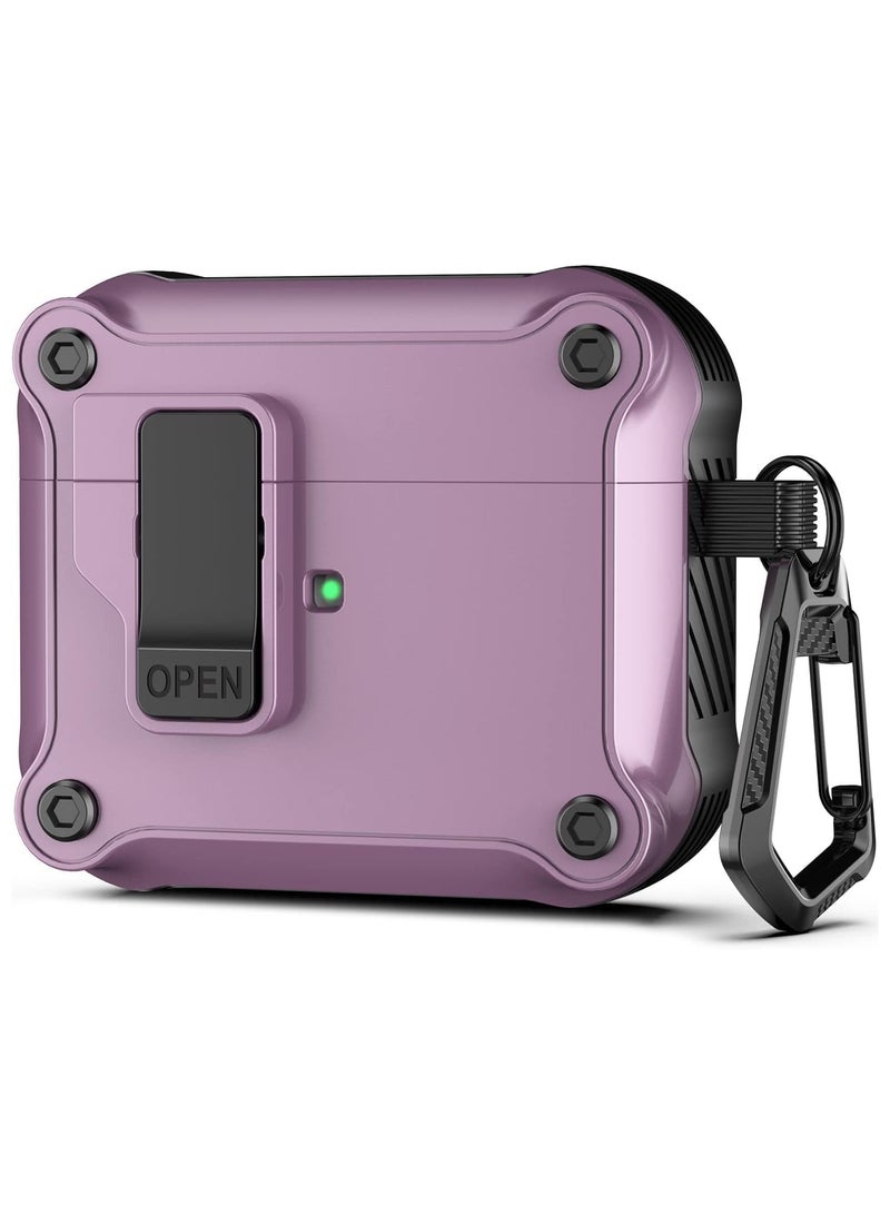 Airpods 3rd Generation Case with Automatic Secure Lock Clip, Hard Shell Full-Body Protective Airpods 3 Case 2021 for Women Men,Compatible with Apple Airpods 3rd Generation 2021 (Purple)