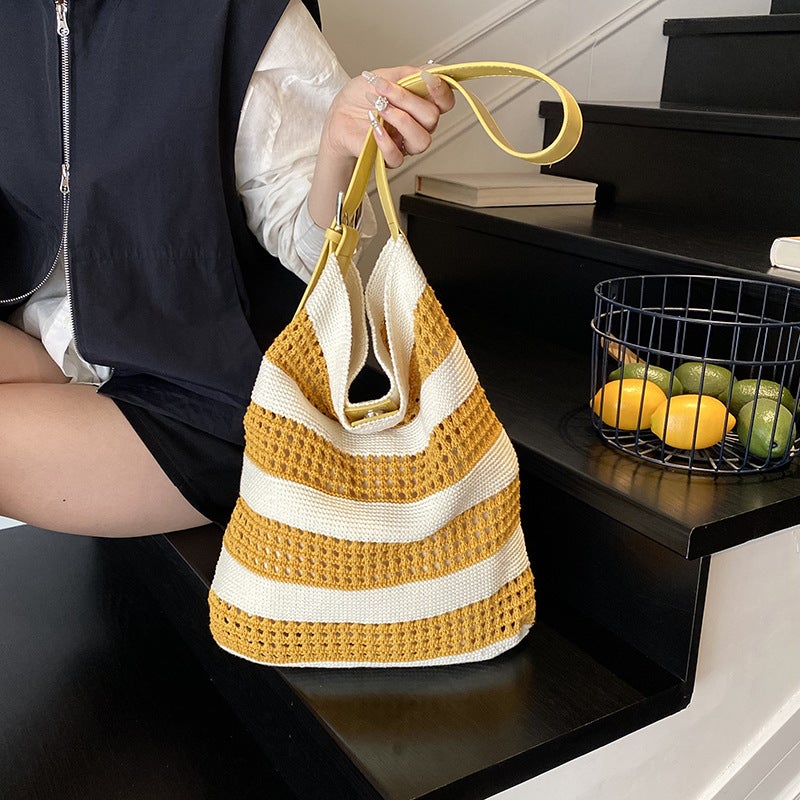 Korean Style Woven Shoulder Bag Instagram Style Fashionable Cotton Throat Underarm Bag Women'S Seaside Holiday Commuter Tote Bag - Image 3