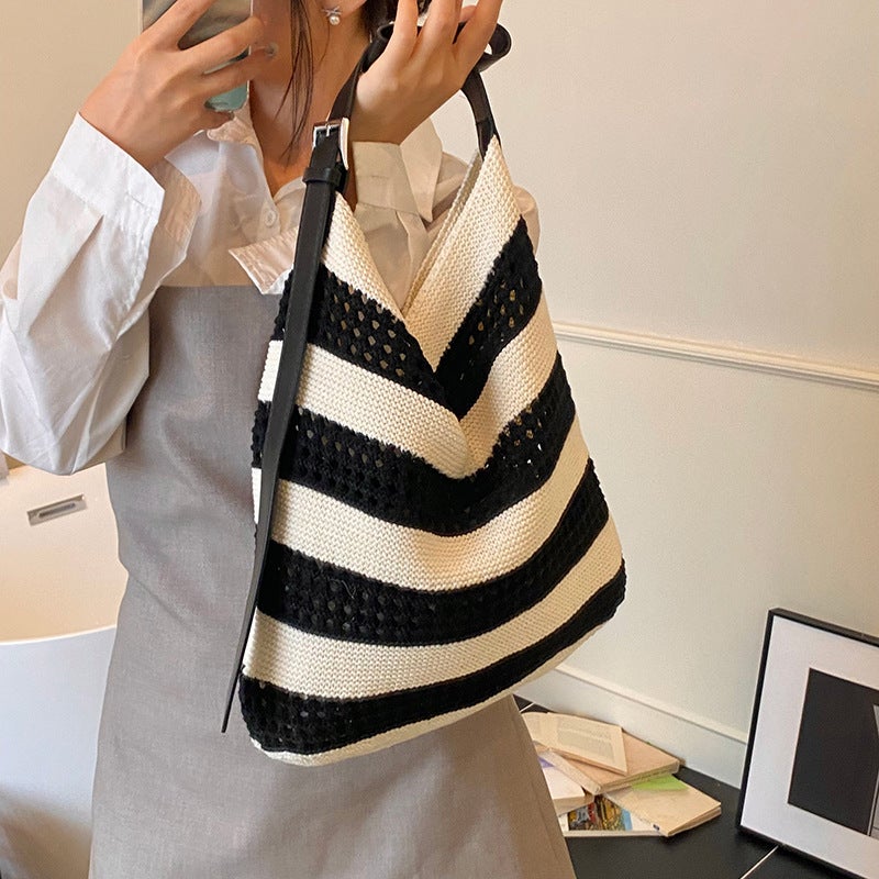 Korean Style Woven Shoulder Bag Instagram Style Fashionable Cotton Throat Underarm Bag Women'S Seaside Holiday Commuter Tote Bag - Image 5
