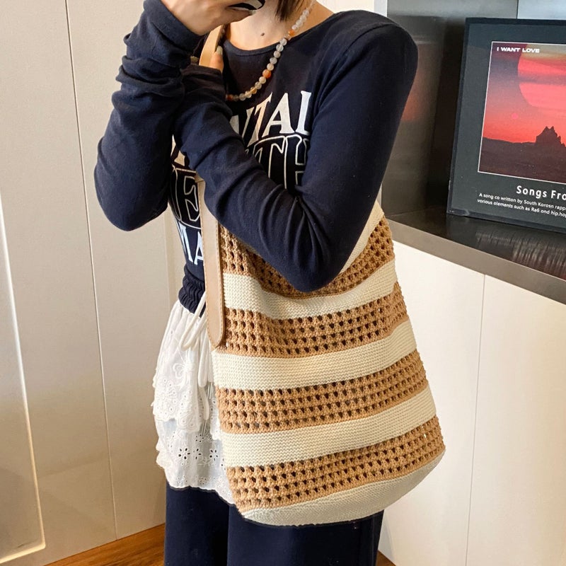 Korean Style Woven Shoulder Bag Instagram Style Fashionable Cotton Throat Underarm Bag Women'S Seaside Holiday Commuter Tote Bag - Image 1