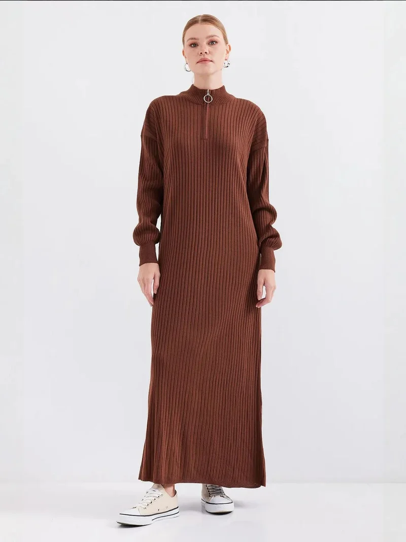 بيغ دارت BDART Textured Knit Dress with Half Turtleneck and Zipper