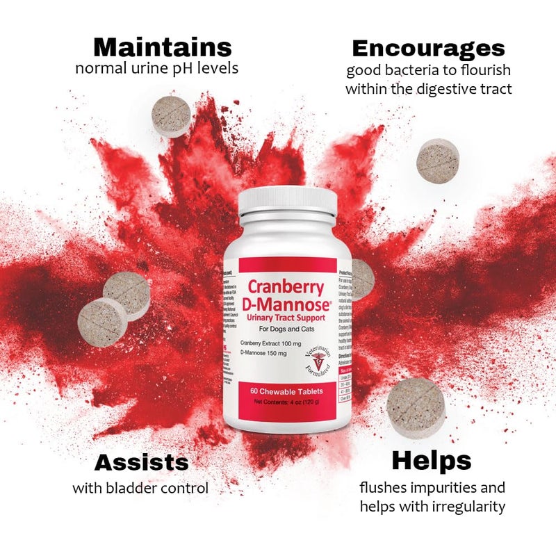 Pet Health Solutions Cranberry D-Mannose Urinary Tract Supplement for Dogs & Cats â€“ Bladder & UTI Health Support â€“ Cranberry Extract, D-Mannose & Vitamin Câ€“Promotes Urinary Wellness & Kidney Function â€“ 60 Chewable Tablets - Image 2