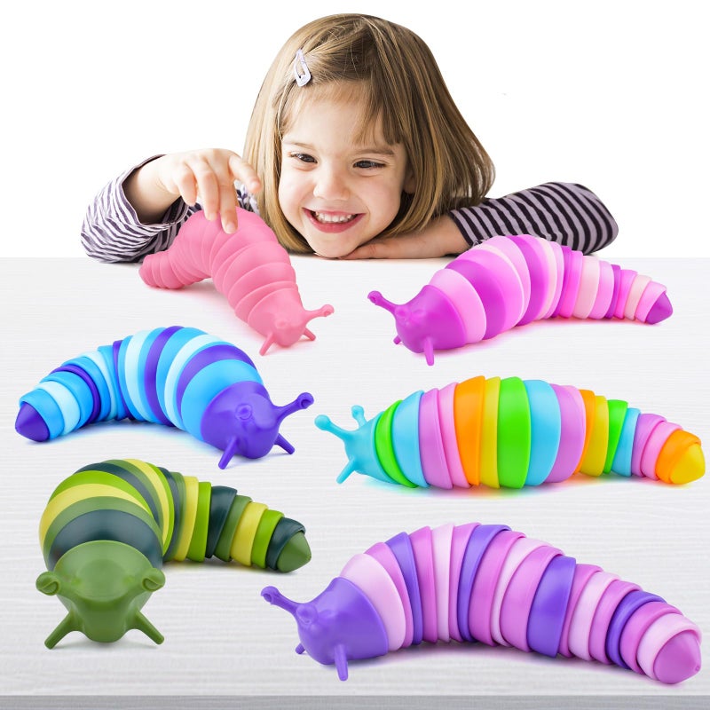 Cevioce 6 Sensory Slug Fidget Toys Adults  Kids Party Favors Autism Sensory Toys for 3 Year Olds  Blue - Image 3