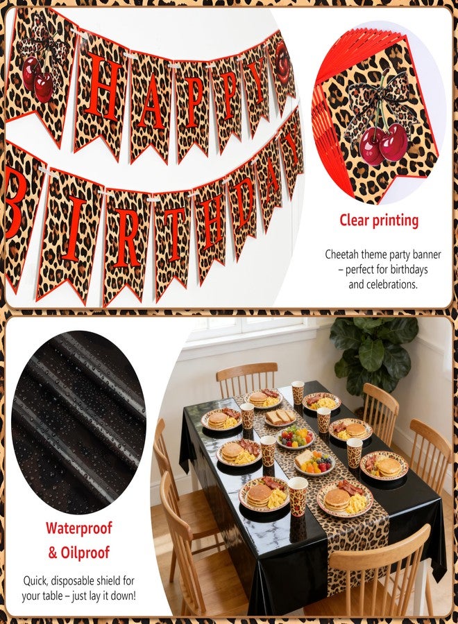 THAWAY Cheetah Print Birthday Decorations, 210Pcs Leopard Birthday Decorations Includes Cheetah and Cherry Print Balloons, Tableware, Banner Red and Black Party Decorations Supplies for Women Party - Image 5