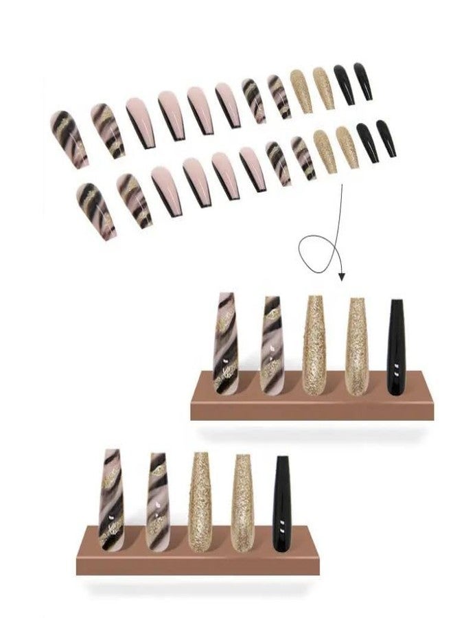 ZOONA 24PCS Everlasting French Long gold Nails Artificial Nails Art Set| Lightweight & Long Lasting| Easy To Use| Quick Fix For Festivals & Special Occasions (0W080) - Image 5