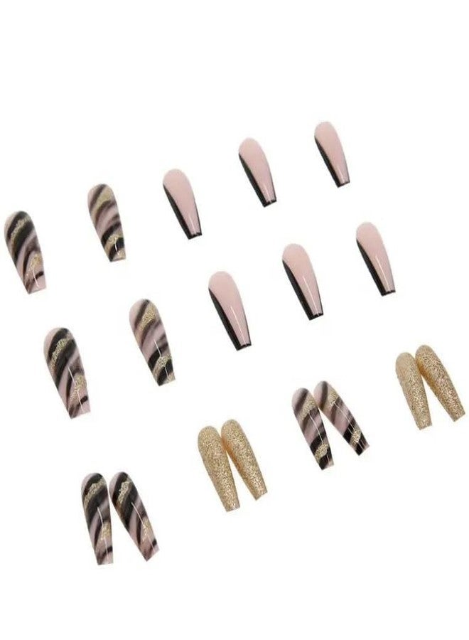 ZOONA 24PCS Everlasting French Long gold Nails Artificial Nails Art Set| Lightweight & Long Lasting| Easy To Use| Quick Fix For Festivals & Special Occasions (0W080) - Image 4
