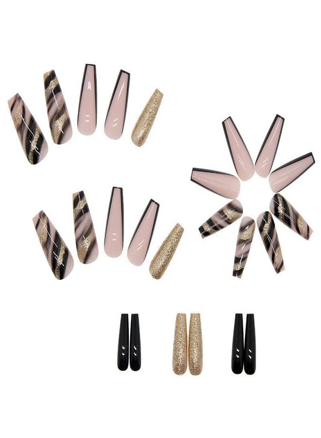 ZOONA 24PCS Everlasting French Long gold Nails Artificial Nails Art Set| Lightweight & Long Lasting| Easy To Use| Quick Fix For Festivals & Special Occasions (0W080) - Image 3