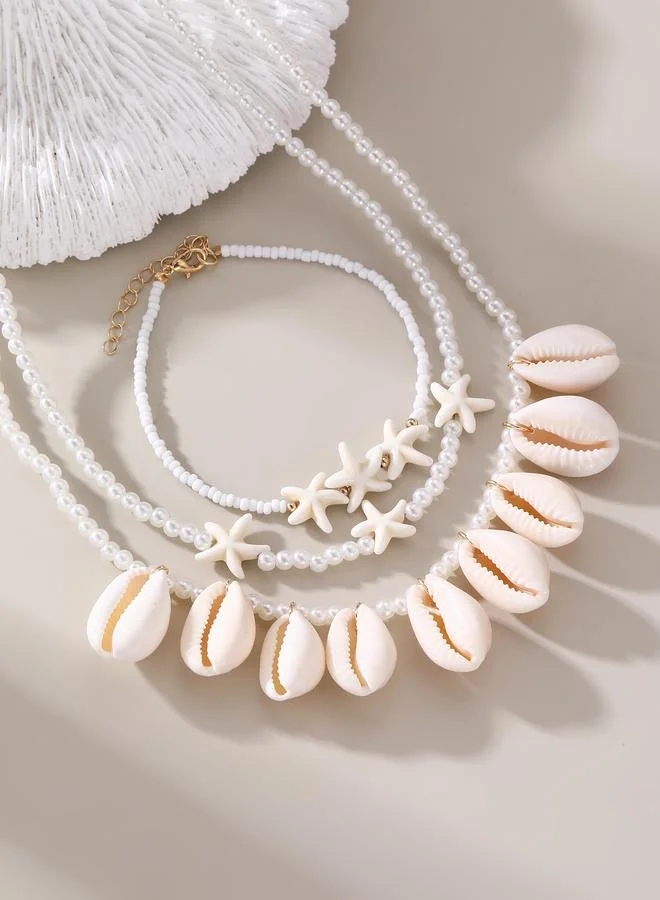 تايك تو Pack of 3 - Pearls and Seashell Necklace and Bracelet