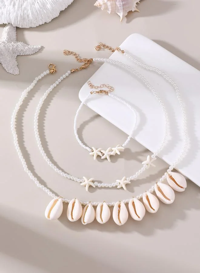تايك تو Pack of 3 - Pearls and Seashell Necklace and Bracelet