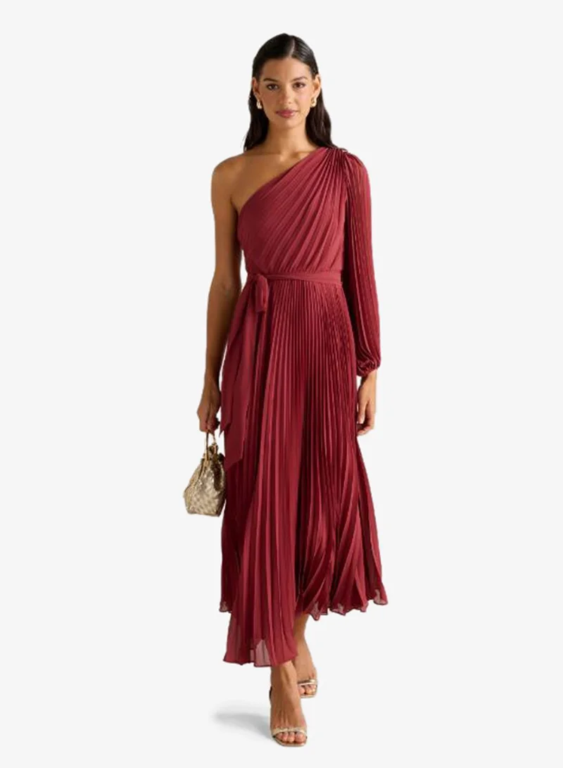 forever new  Mina Pleated One Shoulder Midi Dress for Women | Best Price UAE