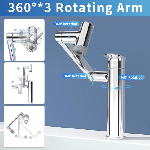 SINGSUO 1080°Rotatable Bathroom Vanity Faucet 1 Hole, Height Adjustable Single Handle Sink Faucet Bathroom with 2 Water Outlet Modes, Bar Sink Tap with Temperature Display (Chrome) - Image 2
