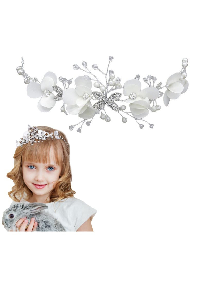 Princess Crystal Headpiece Hair Accessories for Girls Bridal Headdress Headband White Lace Flower Hair Accessories for Girls Wedding Flower Girls Bridesmaid Birthday Party - Image 1