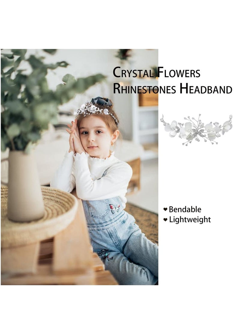 Princess Crystal Headpiece Hair Accessories for Girls Bridal Headdress Headband White Lace Flower Hair Accessories for Girls Wedding Flower Girls Bridesmaid Birthday Party - Image 2