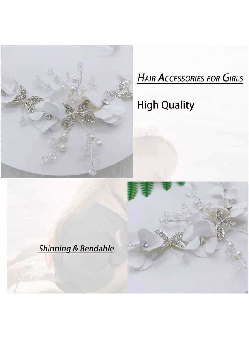 Princess Crystal Headpiece Hair Accessories for Girls Bridal Headdress Headband White Lace Flower Hair Accessories for Girls Wedding Flower Girls Bridesmaid Birthday Party - Image 4