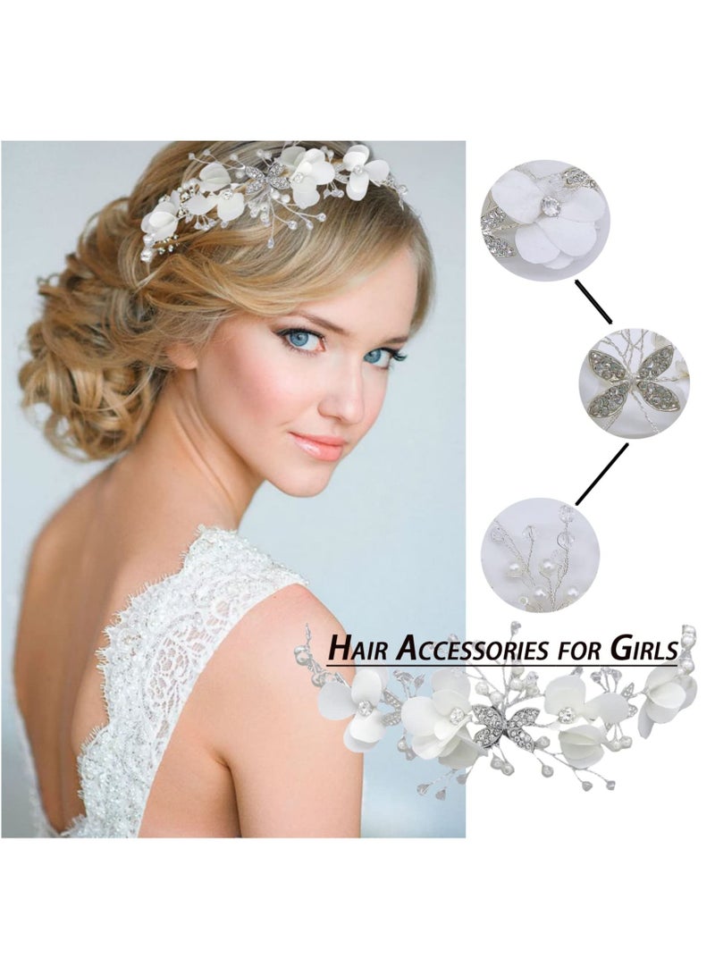 Princess Crystal Headpiece Hair Accessories for Girls Bridal Headdress Headband White Lace Flower Hair Accessories for Girls Wedding Flower Girls Bridesmaid Birthday Party - Image 3
