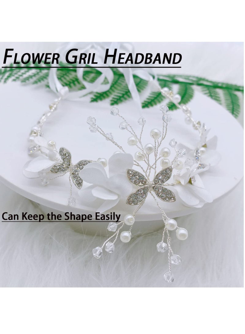 Princess Crystal Headpiece Hair Accessories for Girls Bridal Headdress Headband White Lace Flower Hair Accessories for Girls Wedding Flower Girls Bridesmaid Birthday Party - Image 5