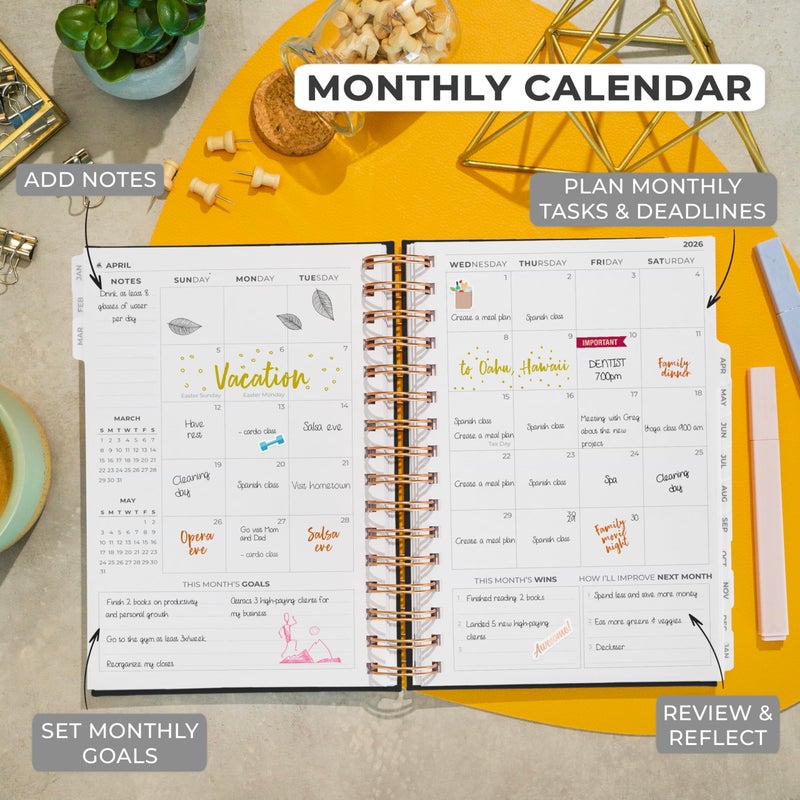 Clever Fox Dated Planner with Tabs 2026 â€“ Weekly & Monthly Spiral Planner with Habit Tracker for Goal Setting & Time Management (Black) - Image 4