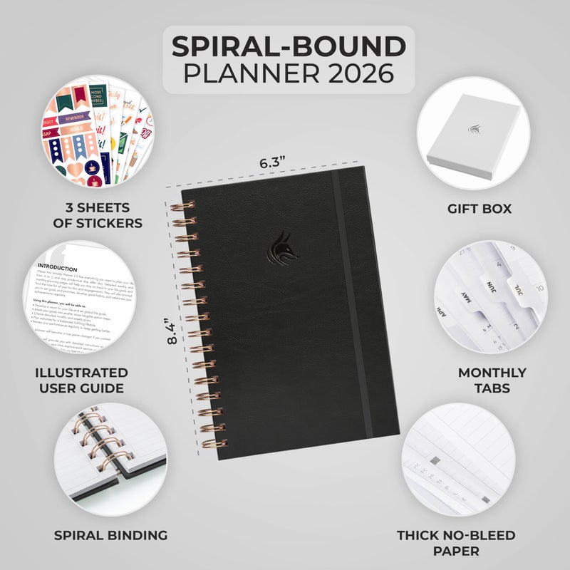 Clever Fox Dated Planner with Tabs 2026 â€“ Weekly & Monthly Spiral Planner with Habit Tracker for Goal Setting & Time Management (Black) - Image 2