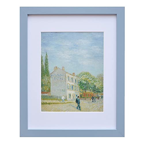 Muzilife 11x14 Wood Picture Frame with Real Glass Cover Blue Photo Frame Display Pictures 8x10 with Mat or 11x14 Without Mat Vertical  Horizontal on Wall 1pcs