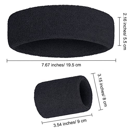 WILLBOND 3 Pcs Sweatbands Set 80s 90s Neon Sports Headband Tennis Striped Sweat Band Sports Competitions Games for Men Women Party Supplies(Black,Solid Style) - Image 2
