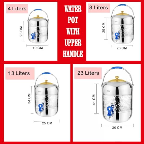Mintage Water Container Hammered 10 Liters with Tap| Water Container for Kitchen | Steel Container Water Pot for Drinking Water Dispenser | Steel Matka for Water Storage Containers - Image 3