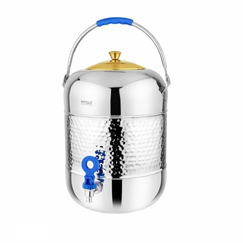 Mintage Water Container Hammered 10 Liters with Tap| Water Container for Kitchen | Steel Container Water Pot for Drinking Water Dispenser | Steel Matka for Water Storage Containers - Image 1