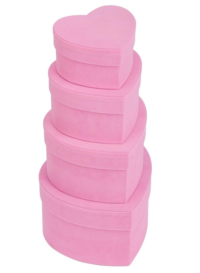 GnFlus Christmas Pink Gift Boxes with Lids for Presents 4 Pack Heart Shaped Velvet Nesting Gifts Box for Arrangements Flowers Christmas Wedding Birthdays Valentines Bridesmaid Anniversary Party - Image 1