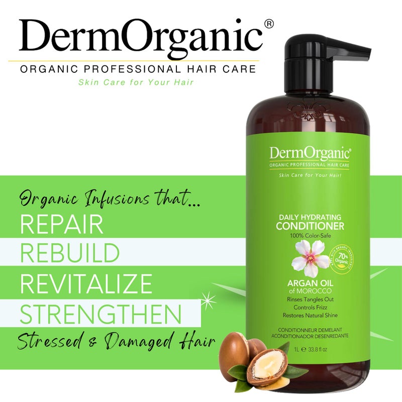 DermOrganic Daily Hydrating Conditioner for Dry Hair - Rinses Out Tangles, Controls Flyaways, Smooths and Softens, 33.8 oz - Image 2