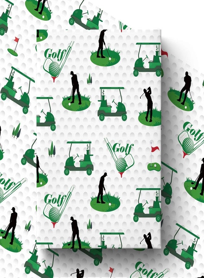 Liobelon Golf Wrapping Paper Roll, Illustrated Golf Course & Golfer Design Gift Wrap for Men, Dad, Father’s Day, Birthday, Sports Party, Golfer Gifts, Team Celebration - 17 in x 16.4 ft - Image 1