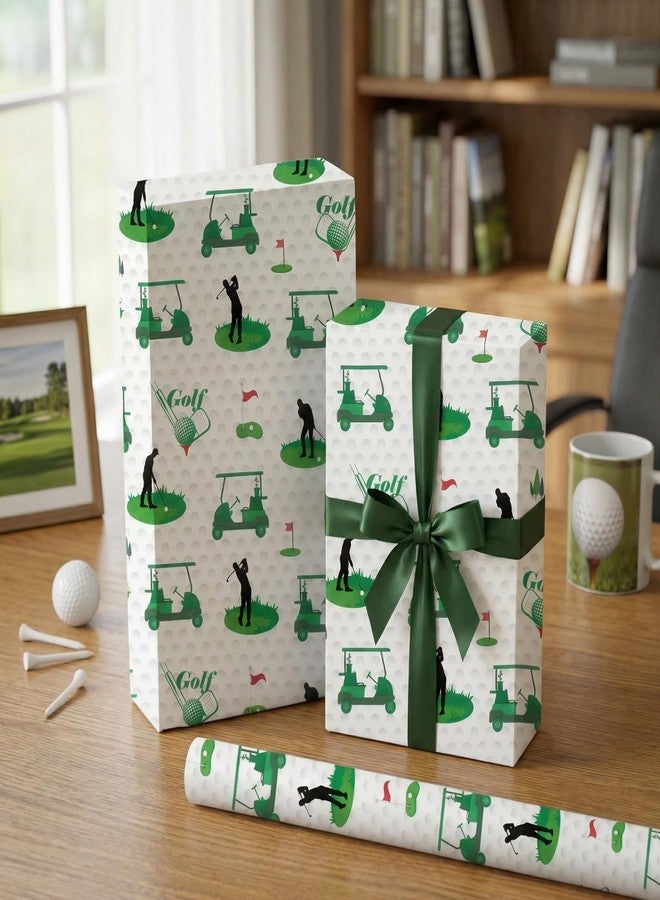 Liobelon Golf Wrapping Paper Roll, Illustrated Golf Course & Golfer Design Gift Wrap for Men, Dad, Father’s Day, Birthday, Sports Party, Golfer Gifts, Team Celebration - 17 in x 16.4 ft - Image 2