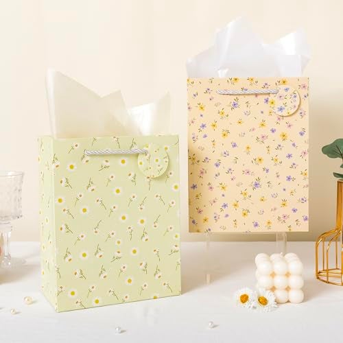 Crisky Bags for Small Business, 4 Pack Medium Gift Bags with Handles, Wildflower Floral Wedding Gift Bag Medium Size Goodie Bags with Tissue Paper for Bridal Shower, Engagement, Birthday, Graduation - Image 5