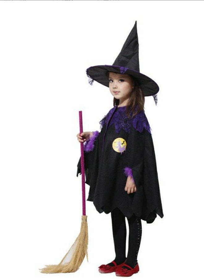 JCB CHIC Witch Costume Set, Kids Girls Halloween Witch Cloak,Children Fancy Birthday Party Cosplay Dress Up Outfit, Fairytale Theme Party Cute Witch Wizard Cosplay Costume（100CM） - Image 1