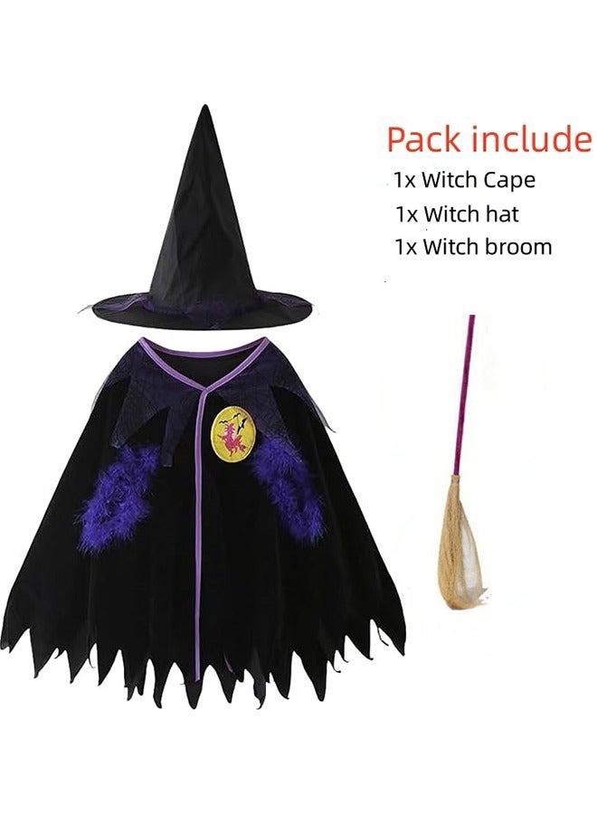 JCB CHIC Witch Costume Set, Kids Girls Halloween Witch Cloak,Children Fancy Birthday Party Cosplay Dress Up Outfit, Fairytale Theme Party Cute Witch Wizard Cosplay Costume（100CM） - Image 3