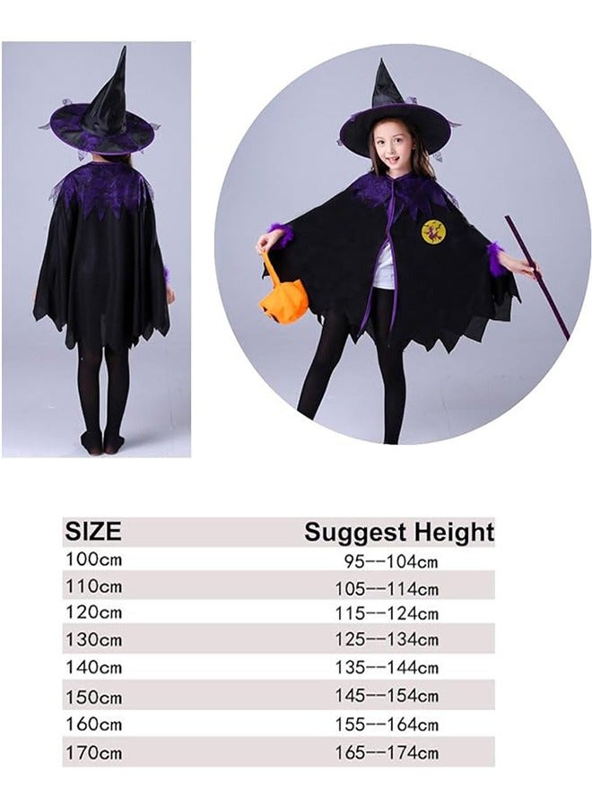 JCB CHIC Witch Costume Set, Kids Girls Halloween Witch Cloak,Children Fancy Birthday Party Cosplay Dress Up Outfit, Fairytale Theme Party Cute Witch Wizard Cosplay Costume（100CM） - Image 4