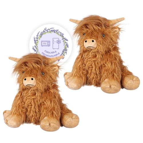 SuzziPals 2Pcs Heatable Coolable Highland Cow Stuffed Animal Plushie Microwavable Heating Pad for Soothing Relaxation Lavender Scented Cattle Plush Toys for Stress Relief Stuffed Cow Gifts - Image 1