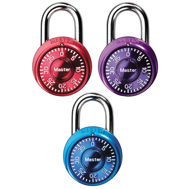 Master Lock Padlock Mini Dial Combination Lock for Gym or School Lockers Small Lock is 1916 Inches Wide Color Assortment Pack Pack of 3 1533TRI