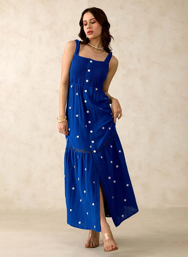 فيرجيو VIRGIO 100% Cotton Maxi Front Open Floral Dress