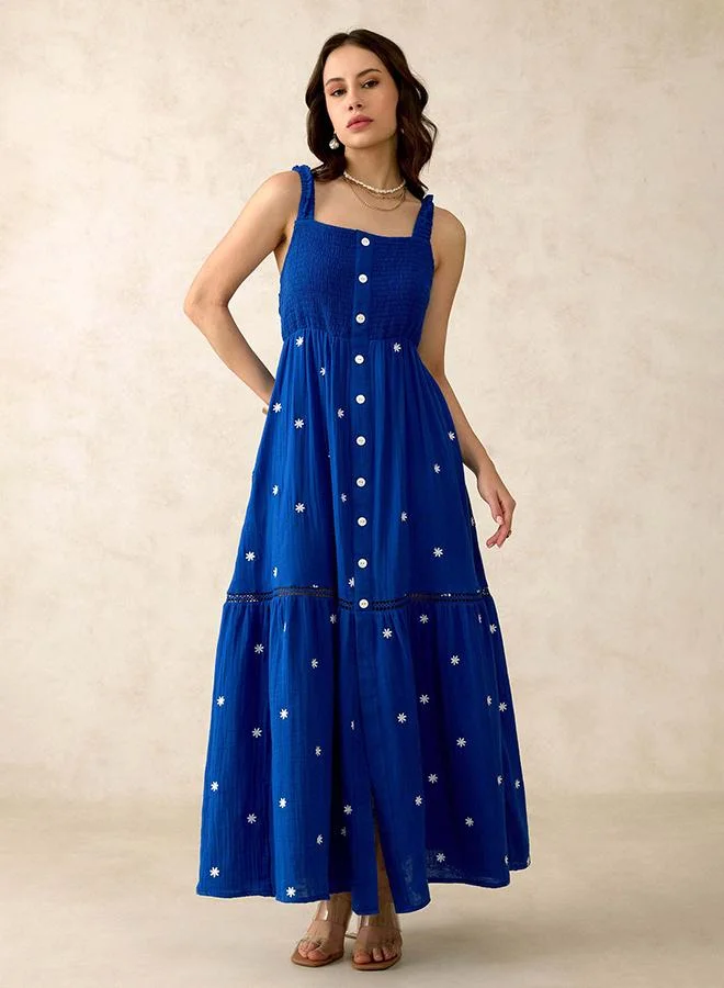 فيرجيو VIRGIO 100% Cotton Maxi Front Open Floral Dress