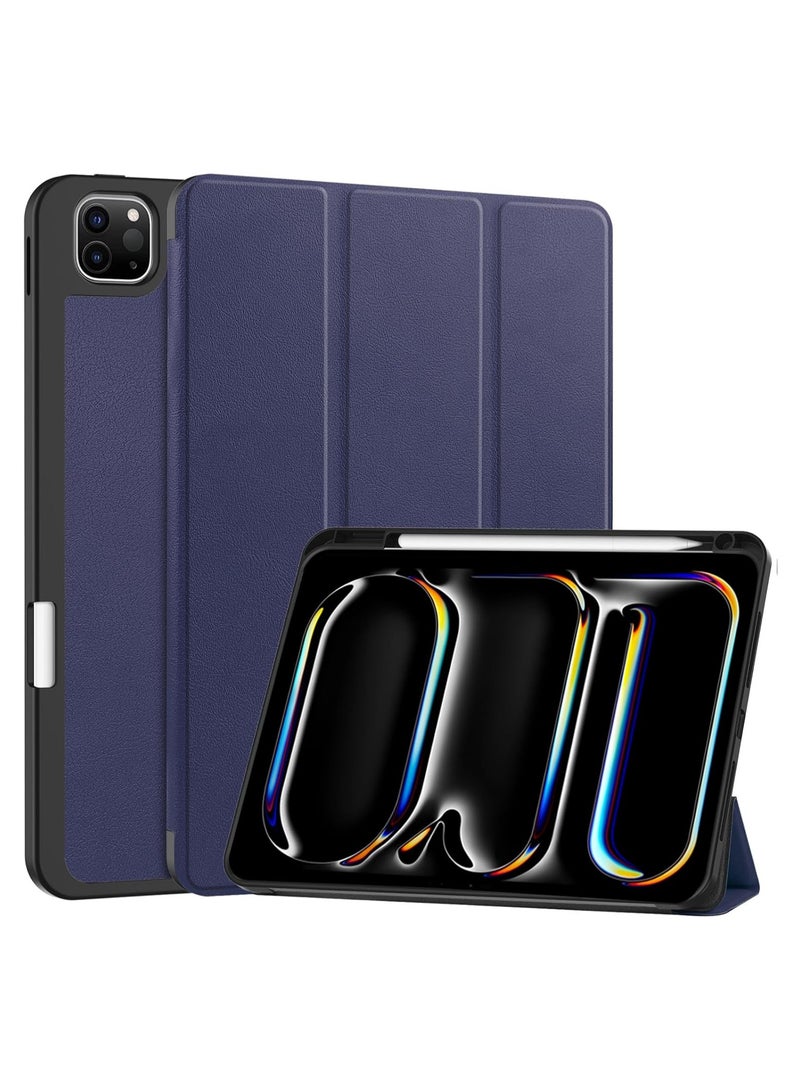 عام متوافق مع حافظة iPad Pro 11 (M4) 2024 مع حامل للقلم 【يدعم القلم / القلم برو】، غطاء جلد + ظهر من TPU لين مع حامل ثلاثي الطي الذكي، وظيفة الاستيقاظ / السكون التلقائي. - Image 1