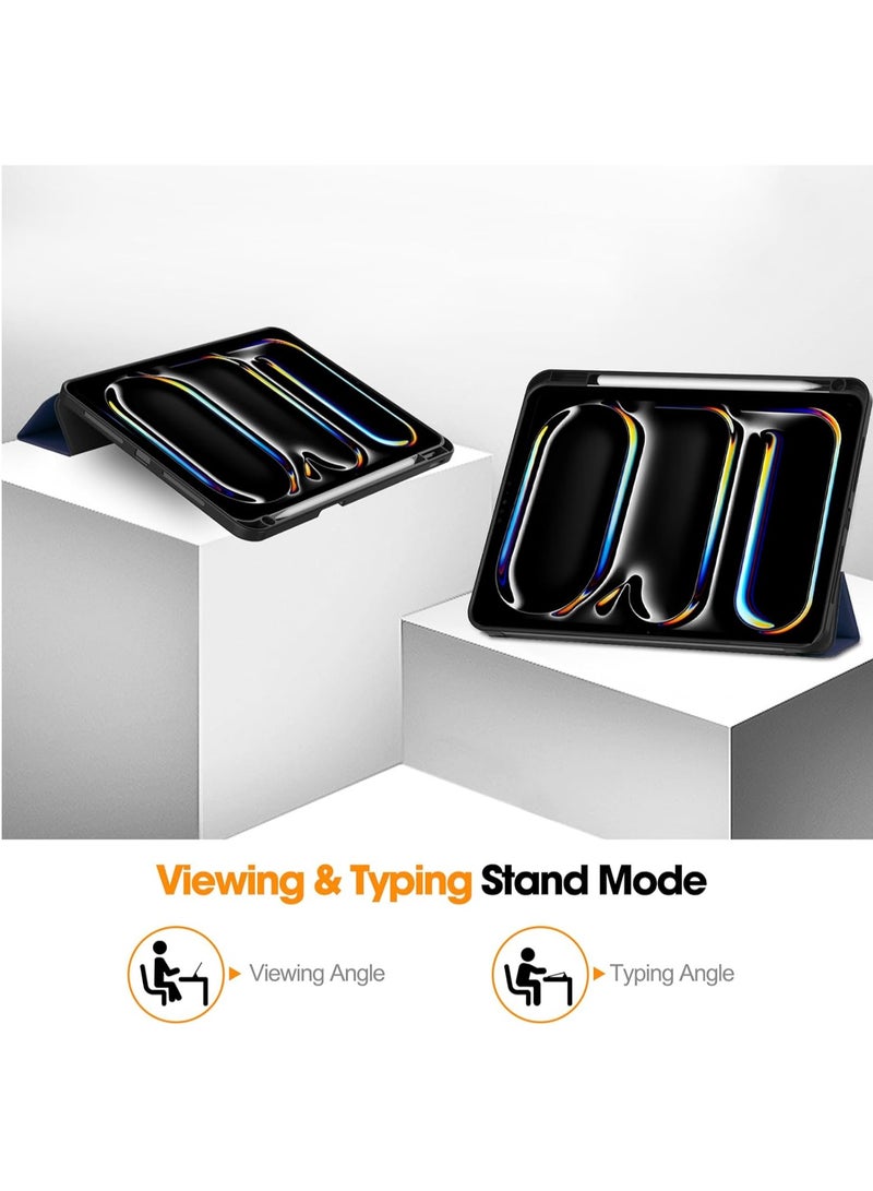 عام متوافق مع حافظة iPad Pro 11 (M4) 2024 مع حامل للقلم 【يدعم القلم / القلم برو】، غطاء جلد + ظهر من TPU لين مع حامل ثلاثي الطي الذكي، وظيفة الاستيقاظ / السكون التلقائي. - Image 3