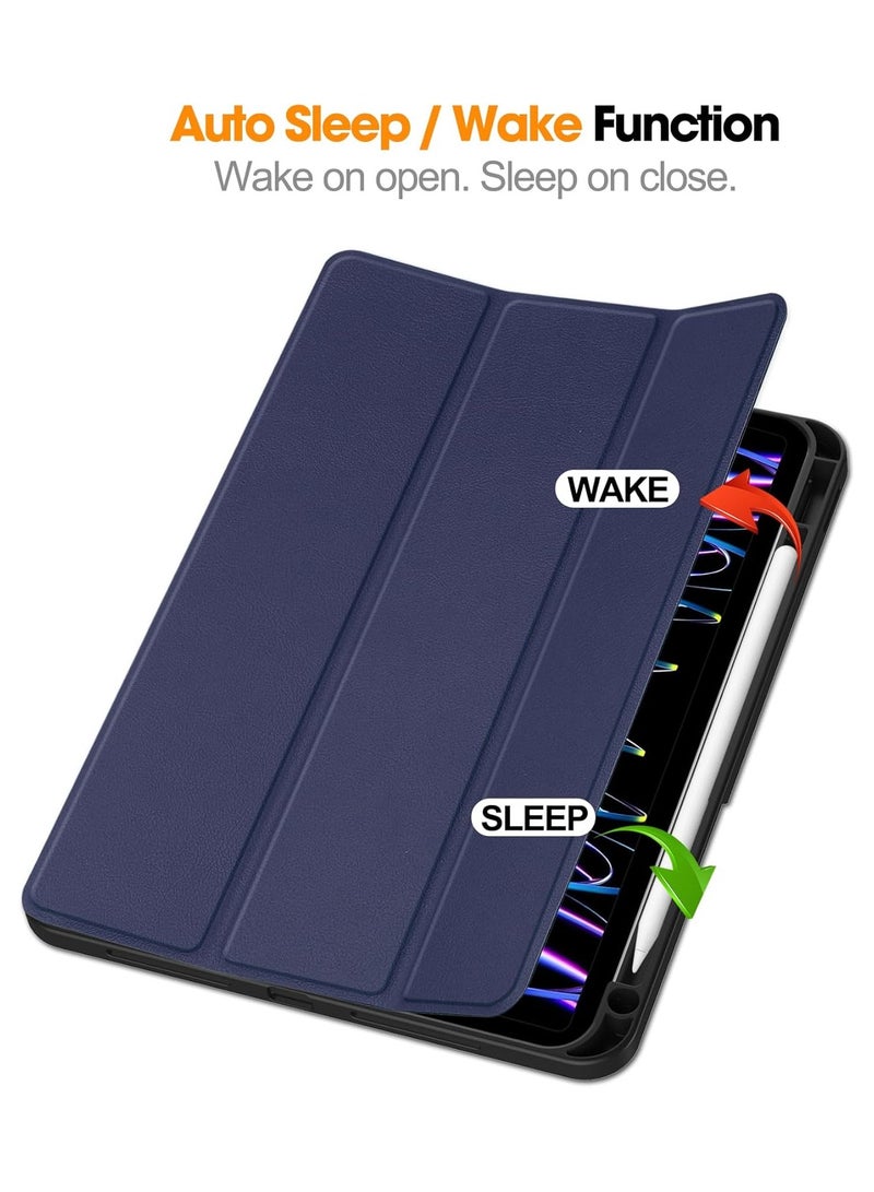عام متوافق مع حافظة iPad Pro 11 (M4) 2024 مع حامل للقلم 【يدعم القلم / القلم برو】، غطاء جلد + ظهر من TPU لين مع حامل ثلاثي الطي الذكي، وظيفة الاستيقاظ / السكون التلقائي. - Image 2