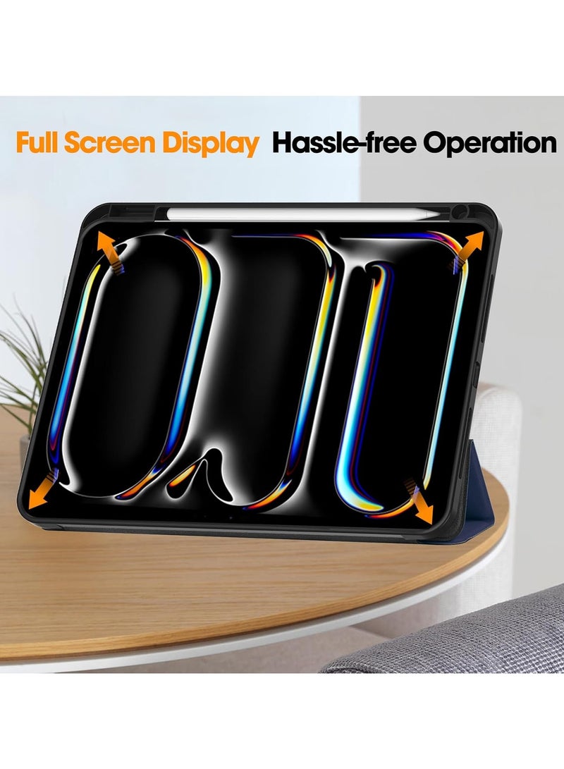 عام متوافق مع حافظة iPad Pro 11 (M4) 2024 مع حامل للقلم 【يدعم القلم / القلم برو】، غطاء جلد + ظهر من TPU لين مع حامل ثلاثي الطي الذكي، وظيفة الاستيقاظ / السكون التلقائي. - Image 4