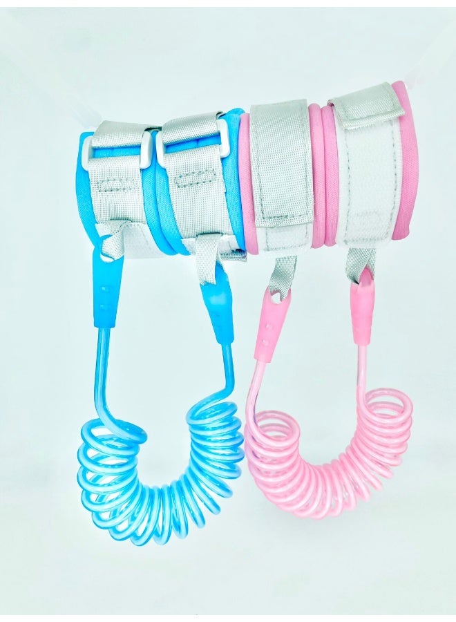 "1.5m Baby Walking Belt with Flexible Spiral Wire and Adjustable Comfortable Wrist Cuff - Anti-Lost Harness for Kids in Blue/Pink - Image 1