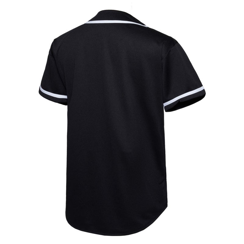 EALER BJ80 Series Mens Baseball Jersey Button Down Shirts Short Sleeve Hipster Hip Hop Sports Uniforms Black - Image 2