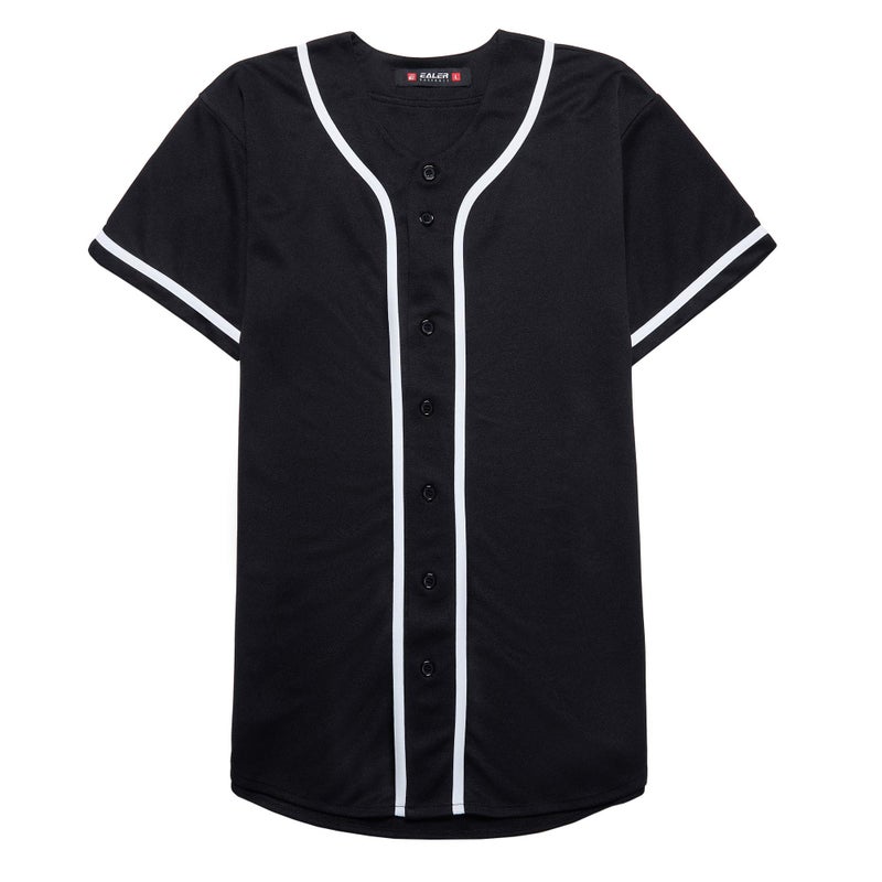 EALER BJ80 Series Mens Baseball Jersey Button Down Shirts Short Sleeve Hipster Hip Hop Sports Uniforms Black - Image 3