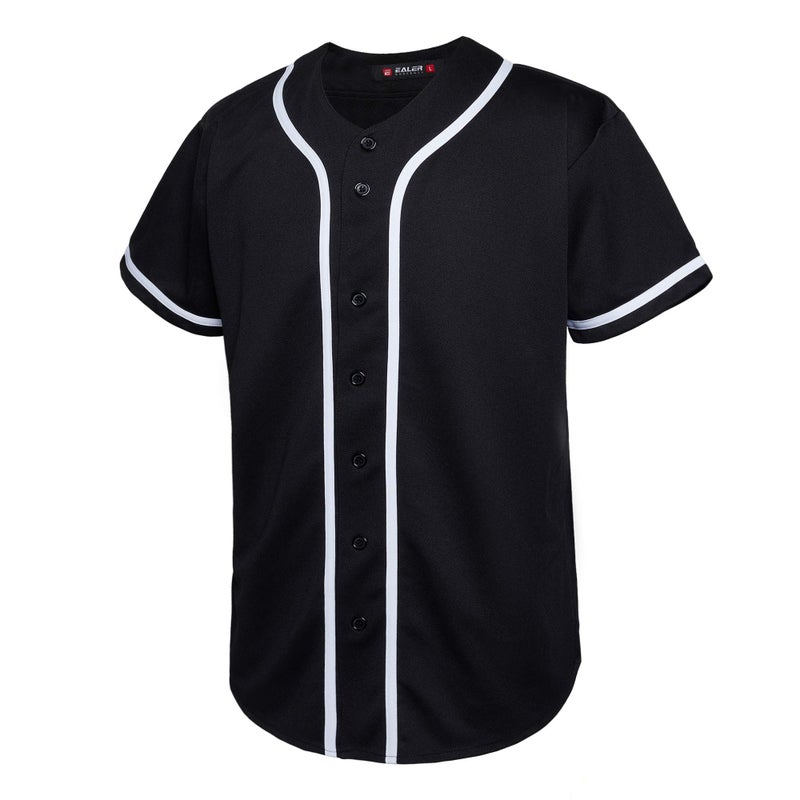 EALER BJ80 Series Mens Baseball Jersey Button Down Shirts Short Sleeve Hipster Hip Hop Sports Uniforms Black - Image 1